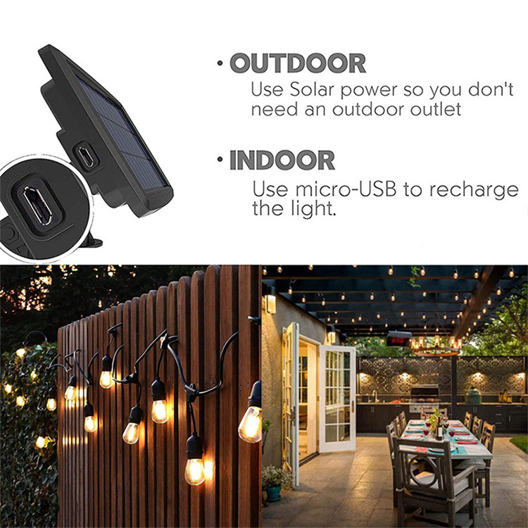 Wholesale price 25FT 50FT 100FT  E27 Socket S14 Solar LED Bulb Energy Saving Outdoor Garden Waterproof String Lights