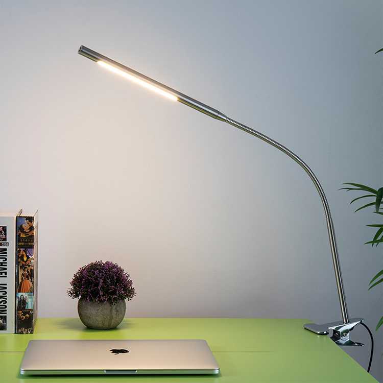 JAIYI Long Flexible Gooseneck Adjustable 5-Level Brightness Eye-Caring Metal Led Desk Lamp With Clamp Architect Swing Arm