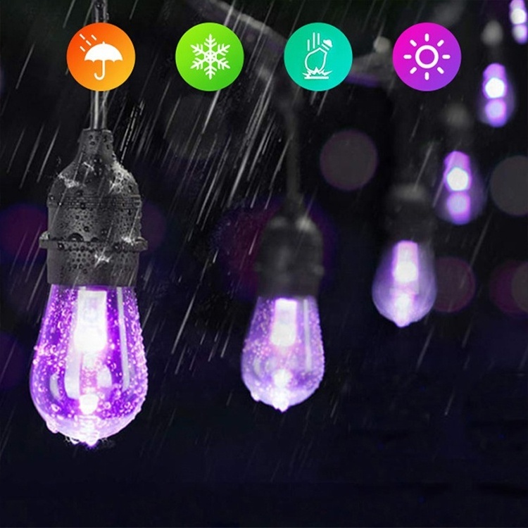 Smart Solar S14 string lights App Smart  Remote Control RGB Led String Light for Backyard Garden Bistro