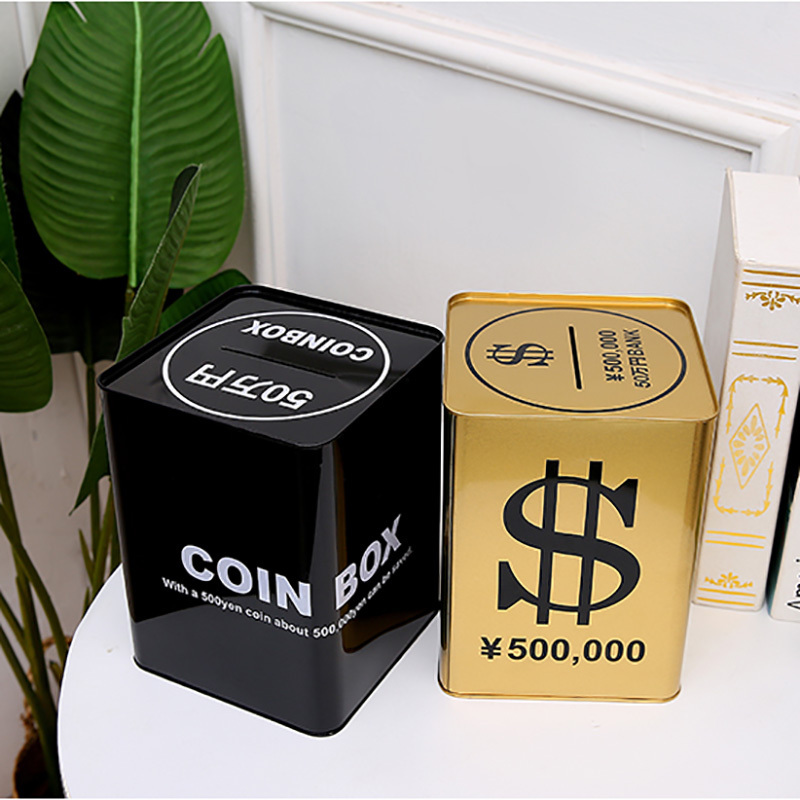 Square Coin Can Tin Piggy Bank Multicolor JBL Round Tin Money Box with Handle Kids CMYK 4 Color Offset Printing Custom Color