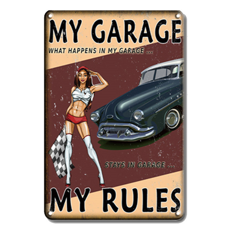 Dad's Garage Metal Tin Signs Poster Vintage Route 66 Car Metal Tinplate Retro Plaque Garage Wall Decor 30x20cm Tin Painting