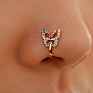 Trendy Diamond Butterfly Cuff Non Piercing nose Clip Wholesale Hoop Body Jewelry Copper Zircon Nose Rings for Women