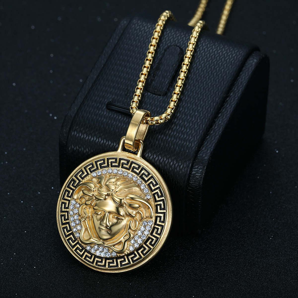 Factory High Quality Punk Hip Hop Stainless Steel Viking Greek Mythology Pendant Zircon Black Gold Plated Fashion Men Jewelry