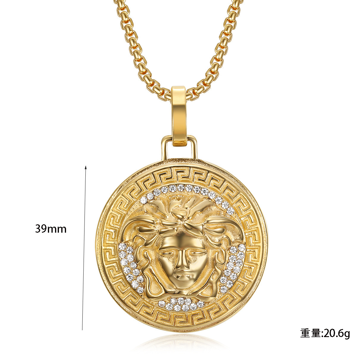 Factory High Quality Punk Hip Hop Stainless Steel Viking Greek Mythology Pendant Zircon Black Gold Plated Fashion Men Jewelry