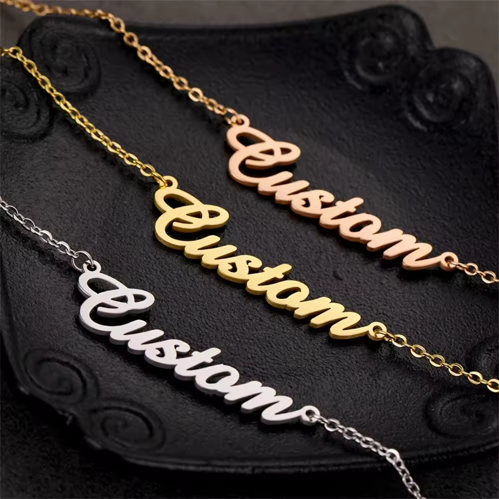 New Trendy Jewelry Chain Personalised Name Initial Letter Tarnish Free Stainless Steel 18K Gold Necklace