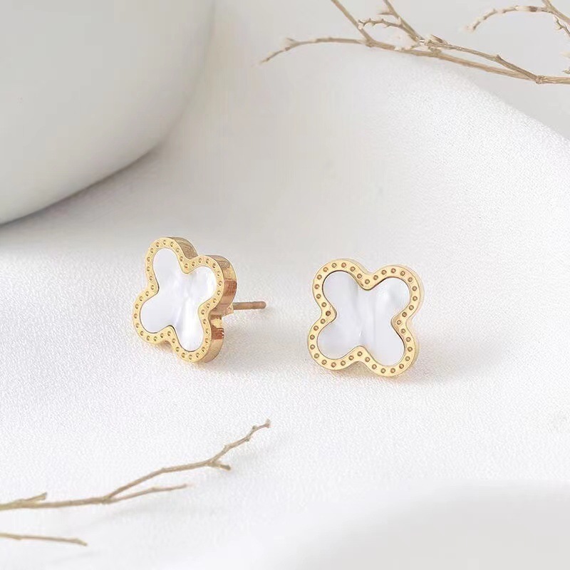 High Quality Jewelry Fashion Designer Brand Luxury Stainless Steel 18k Gold Plated Four Leaf Clover Earrings For Women