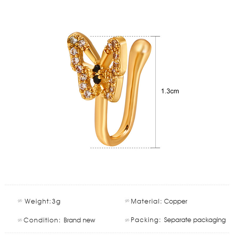 Trendy Diamond Butterfly Cuff Non Piercing nose Clip Wholesale Hoop Body Jewelry Copper Zircon Nose Rings for Women