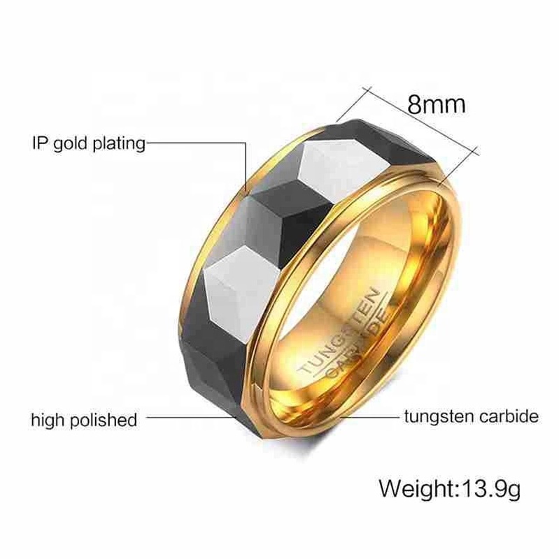 High Polished Grooved Faceted Comfort Fit Wedding Engagement Party Jewelry Tungsten Carbide Steel Ring for Men