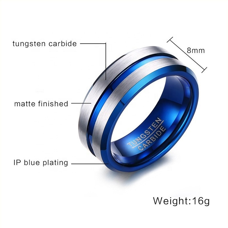 Custom Logo Name Colorful Fashion Jewelry Two Tone Engagement Wedding Band Party Tungsten Carbide Steel Ring for Men