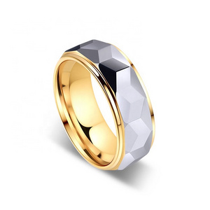 High Polished Grooved Faceted Comfort Fit Wedding Engagement Party Jewelry Tungsten Carbide Steel Ring for Men