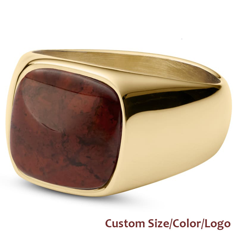 Customized Luxury Fashion Jewelry Carnelian Gemstone Ring Gold Stainless Steel Plated Natural Wedding Engagement for Men