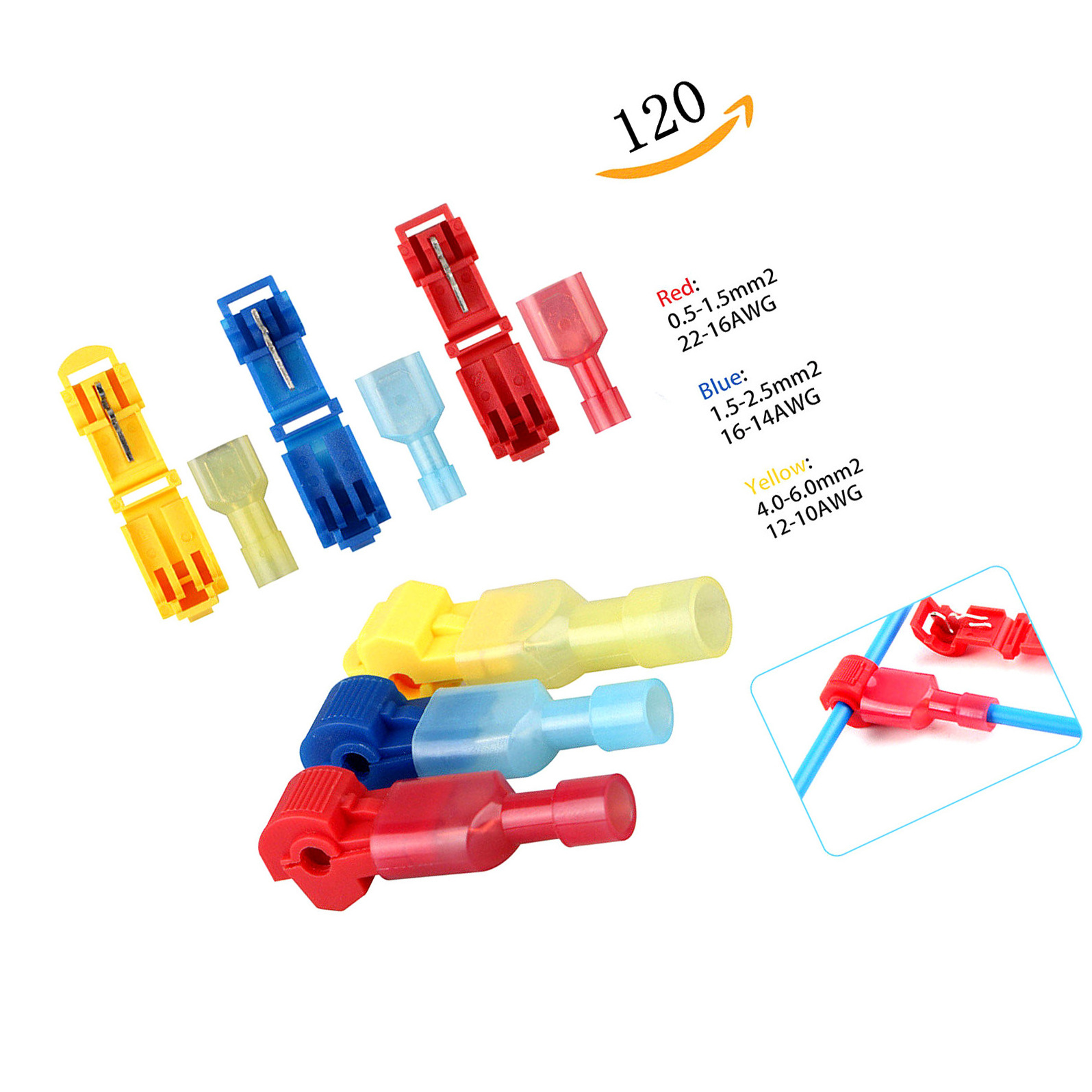 red blue yellow 10-12 14-16 22-18awg t-tap quick splice wire connectors electrical crimp terminal set quick splice connector