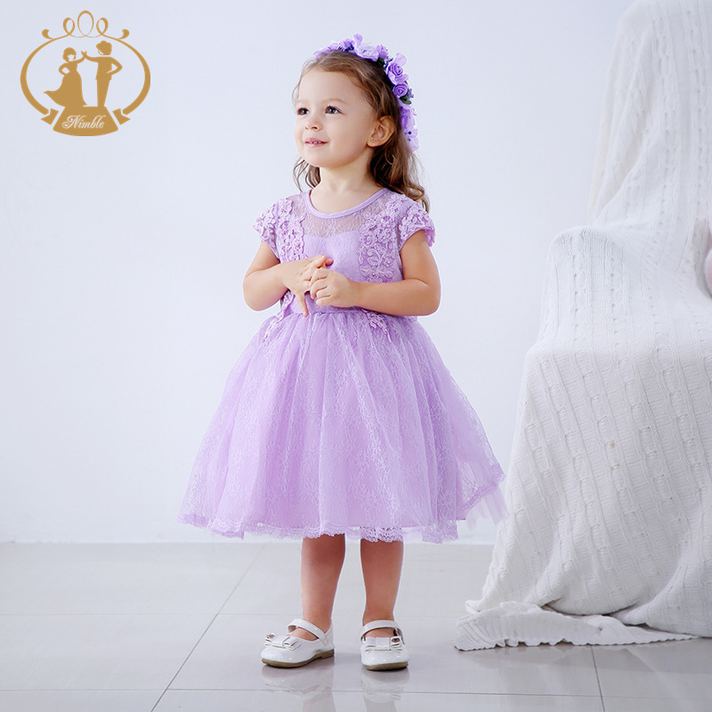 Nimble Summer Baby Girls First Birthday Princess Dress Lace Tulle Layer Dress Back With Big Bow Child Dress