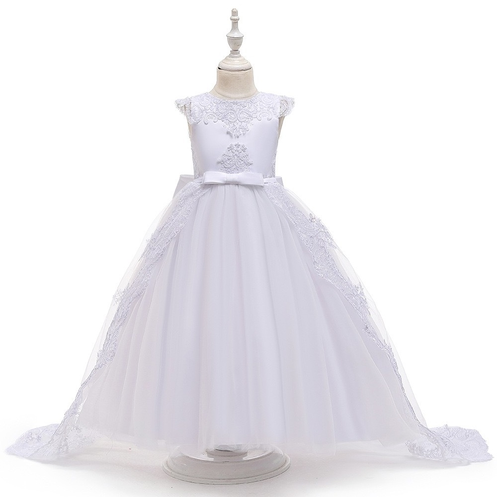 2024 Lace Trailing Boutique Flower Girl Wedding Dresses First Communion Gown White Bridesmaid Kids Children Party Clothing