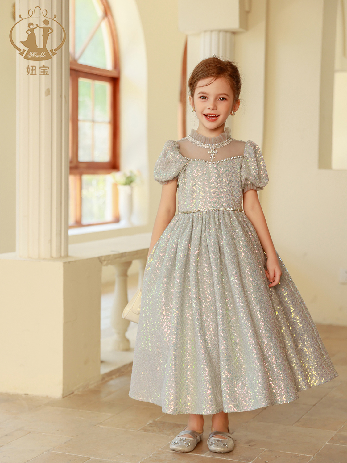 NIMBLE Wholesales Kids Wedding Event Ball Gown Fancy Princess Frock Beautiful Long Girl Party Dress