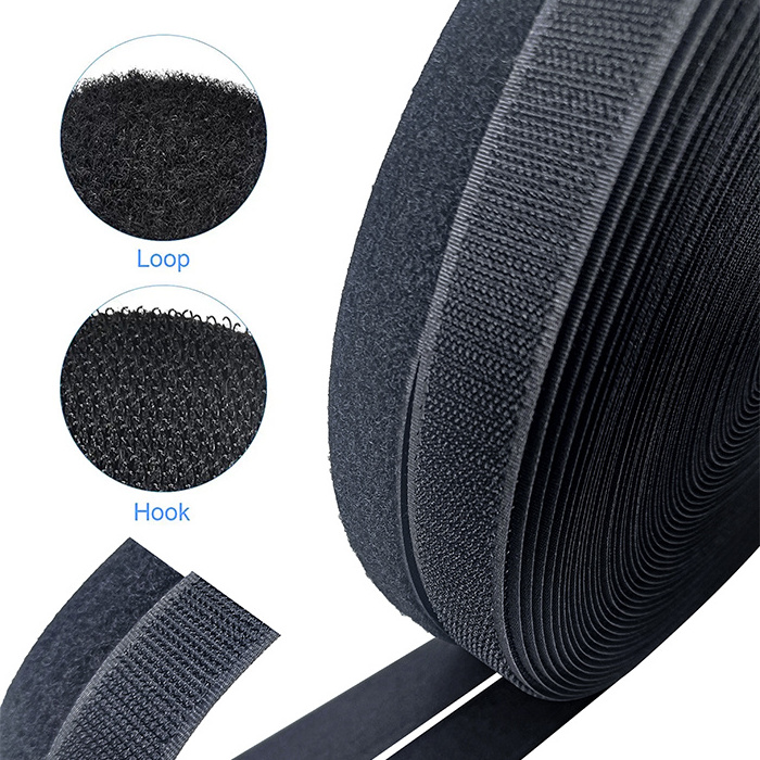 Jiehuan Custom Reusable Polyester Fastener Tape Black and White Sew-On Hook and Loop Strap Self-Adhesive with Printed Logo