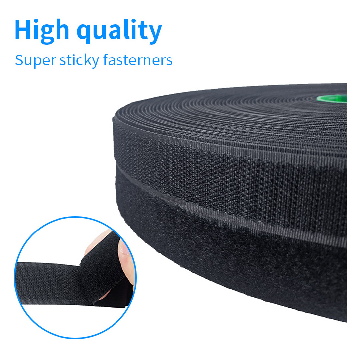 Jiehuan Custom Reusable Polyester Fastener Tape Black and White Sew-On Hook and Loop Strap Self-Adhesive with Printed Logo