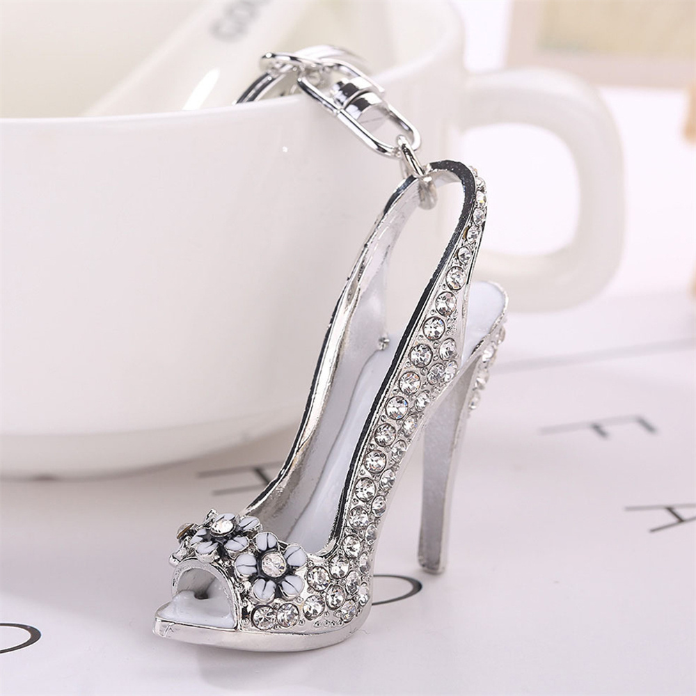 Wholesale Creative Metal Keyring Rhinestones High Heel Shoe Key Chain Keychain For Woman