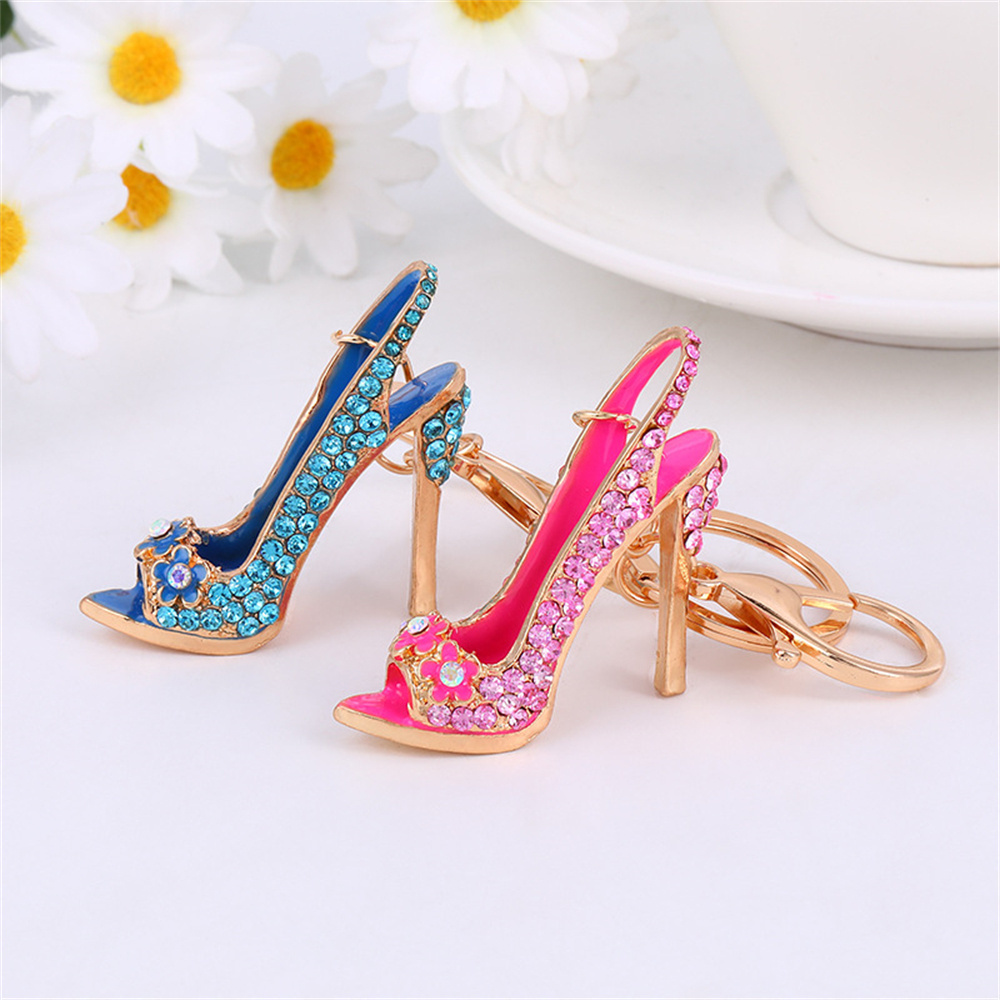 Wholesale Creative Metal Keyring Rhinestones High Heel Shoe Key Chain Keychain For Woman