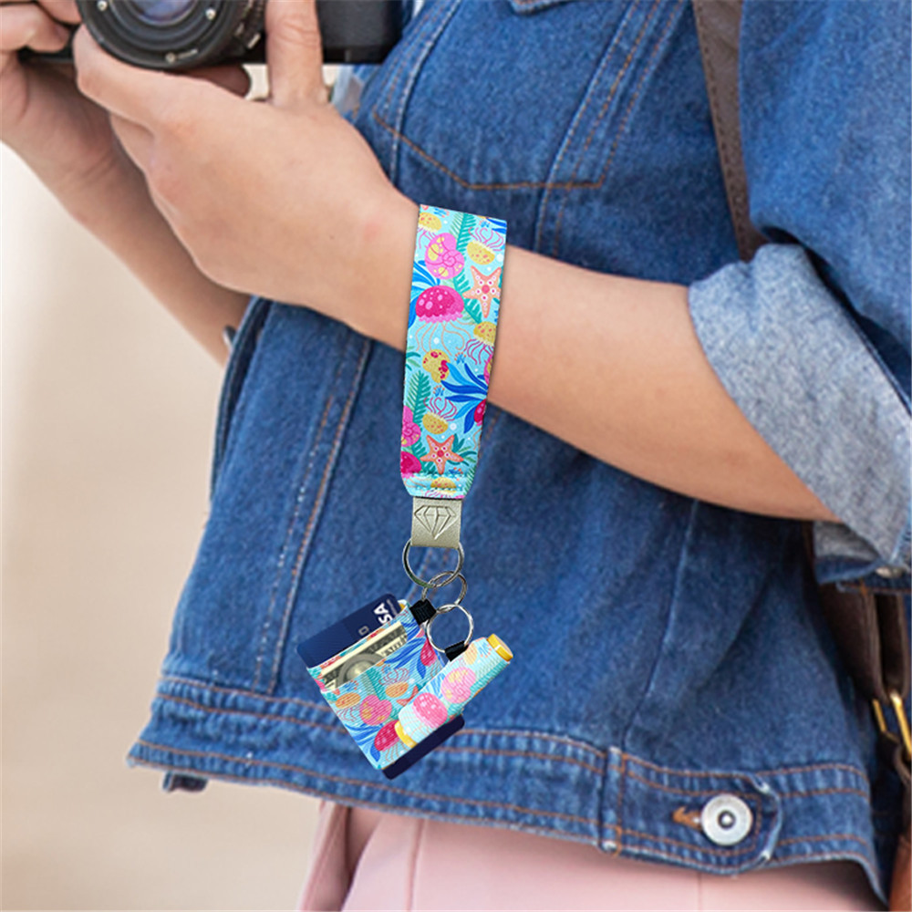 Colorful Key Chain Multifunctional Fabric Lanyard Wristlet Strap Keychain Lipstick Cards Cash Holder  Keychain For Key