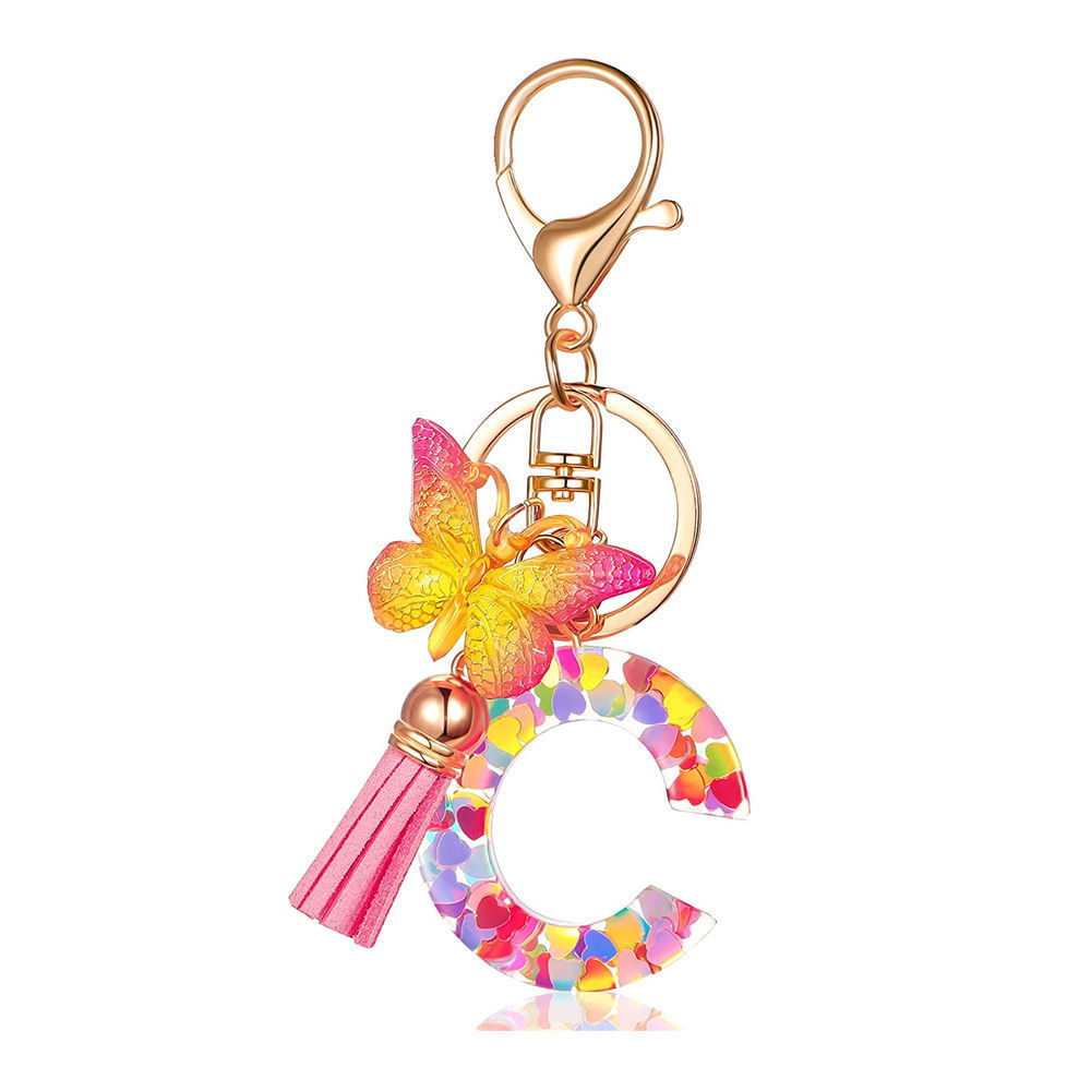 Wholesale Custom Logo Keyring De Resina Letter Key Ring Chain Metal Butterfly Resin Keychain