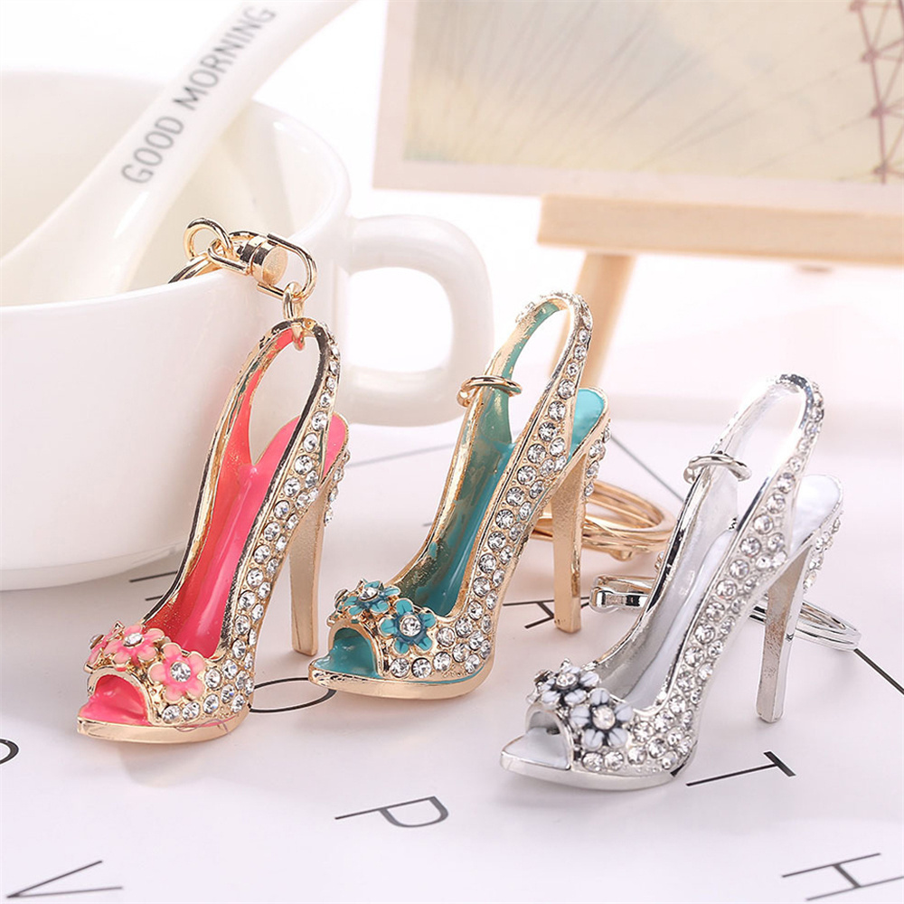 Wholesale Creative Metal Keyring Rhinestones High Heel Shoe Key Chain Keychain For Woman