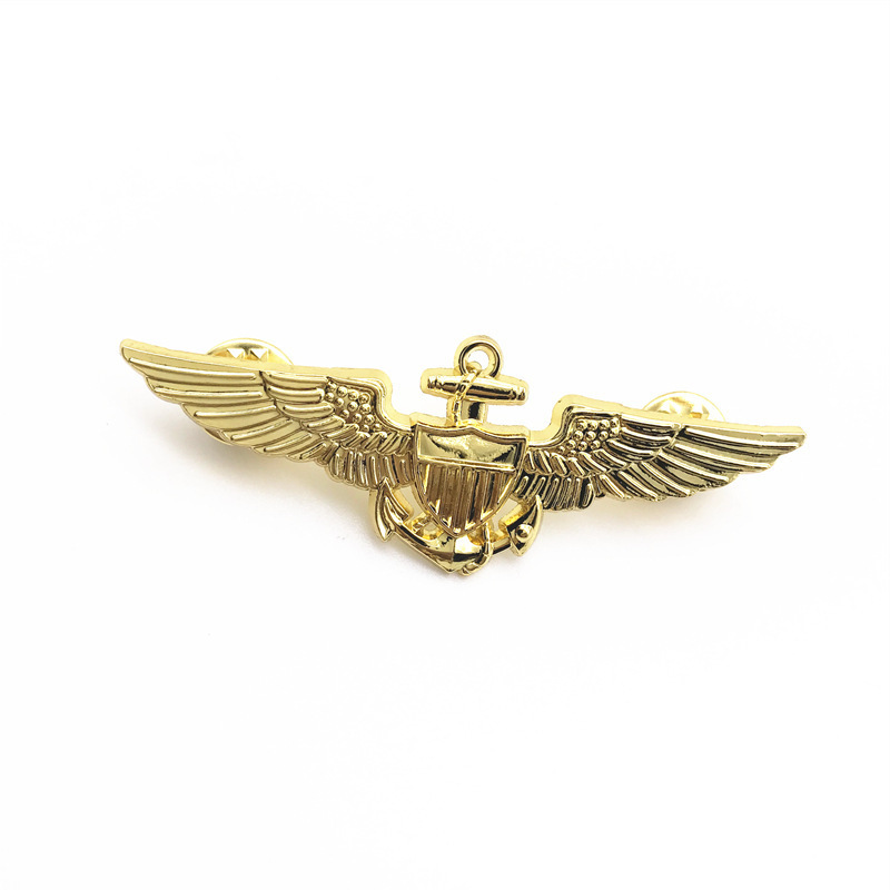 Professional Airline Wings Badge Metal Emblem Lapel Pin Silver Gold Wing Badge