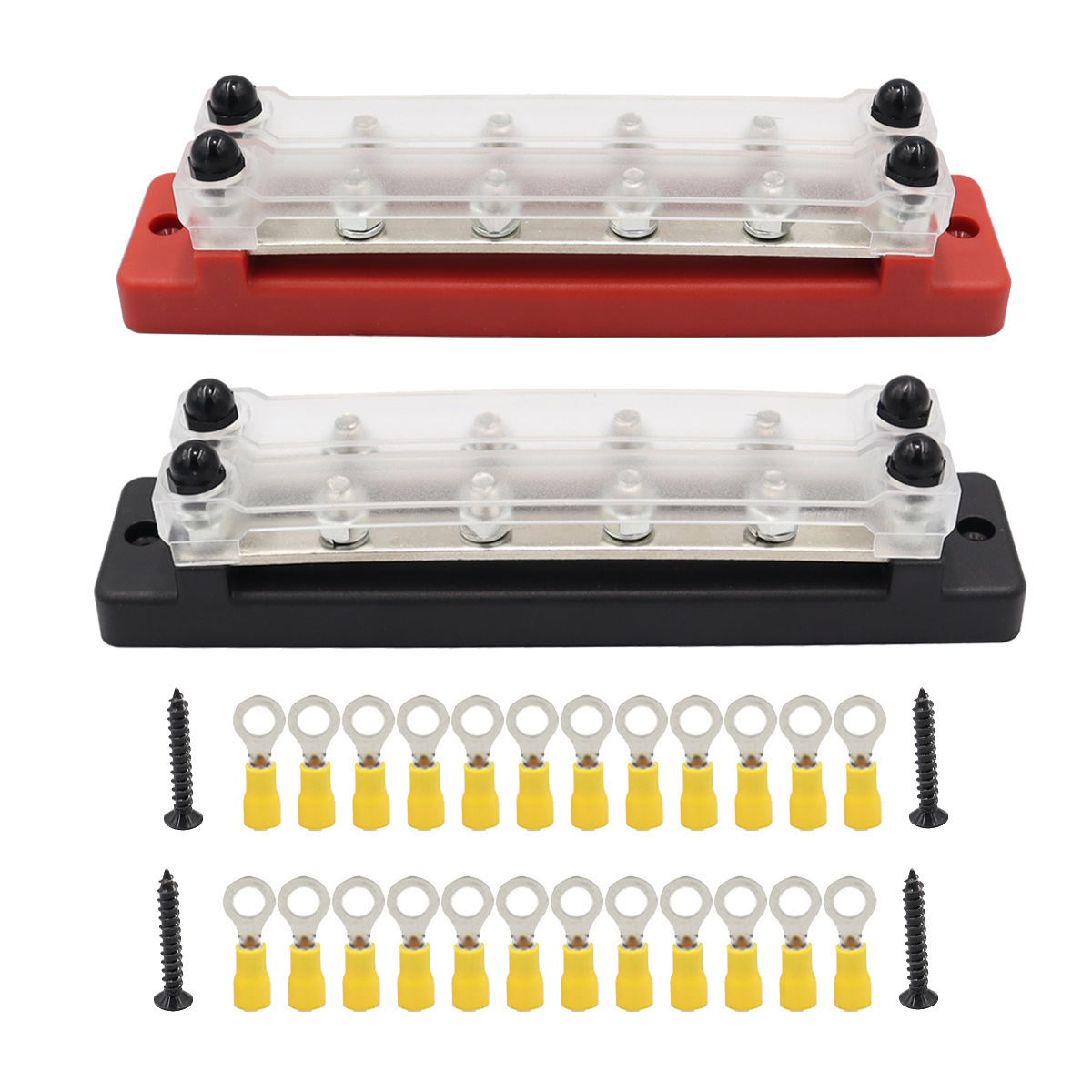 10 Way Bus Bar Terminal Block Marine Electric Busbar Double Wiring Block 48V 150AMP Bus Copper Bar Wiring Terminals