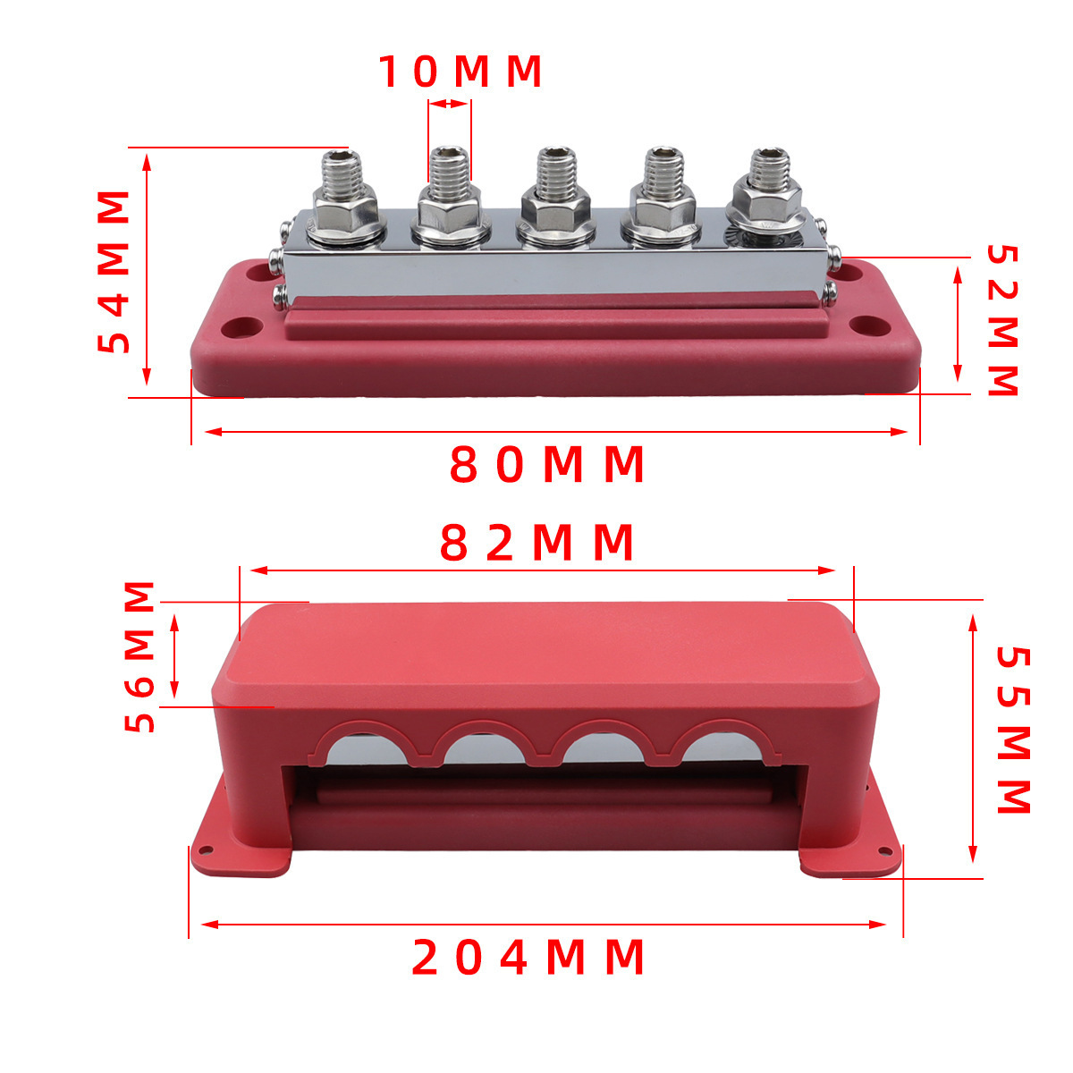 Max 600A High Amp Heavy Duty Bolt DC Copper Distribution Block 48V DC Busbar Terminal Studs for Battery Marine