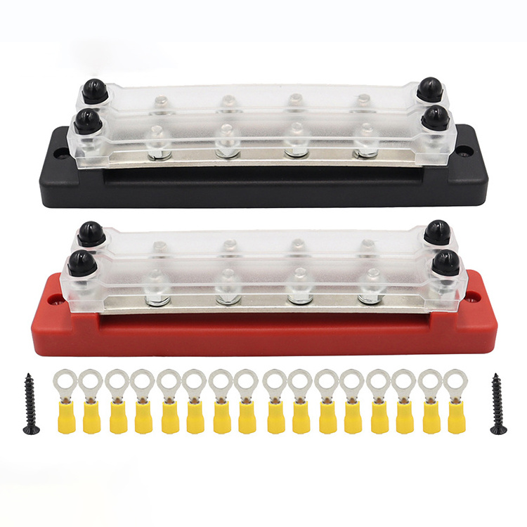 10 Way Bus Bar Terminal Block Marine Electric Busbar Double Wiring Block 48V 150AMP Bus Copper Bar Wiring Terminals