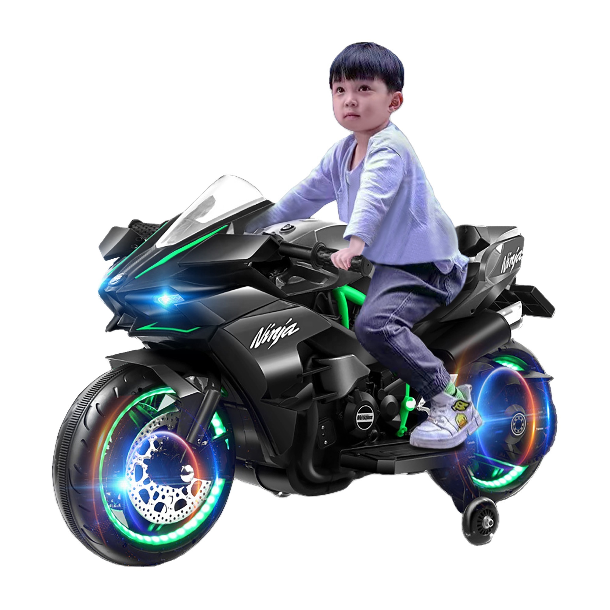 Ride-on Cars For Kids Motorbike Learning Toys Kawasakis H2R 12V/4.5A Battery Sport Motorcycle 380W Motor Simulated Throttle