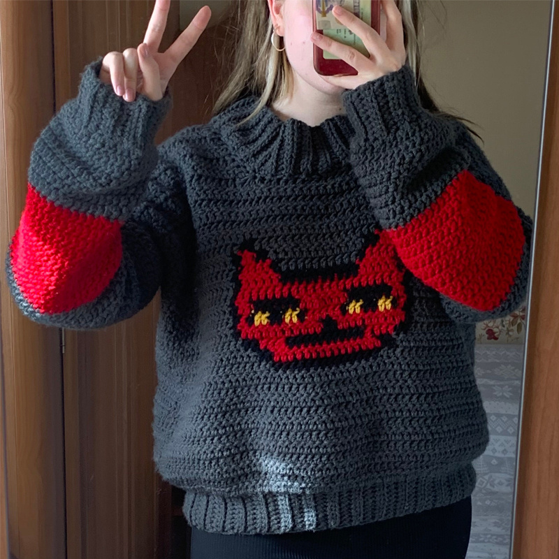 custom oem odm wool acrylic crochet Marceline Cat Sweater knit pullover knitwear lantern sleeve sweater marceline