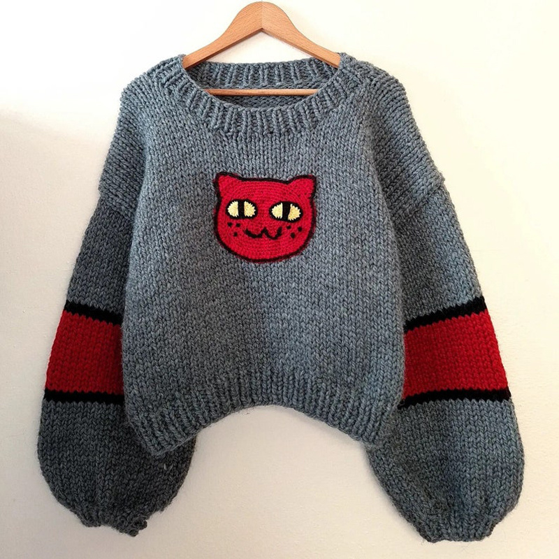 custom oem odm wool acrylic crochet Marceline Cat Sweater knit pullover knitwear lantern sleeve sweater marceline