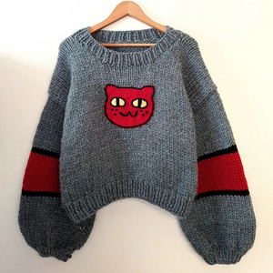 custom oem odm wool acrylic crochet Marceline Cat Sweater knit pullover knitwear lantern sleeve sweater marceline