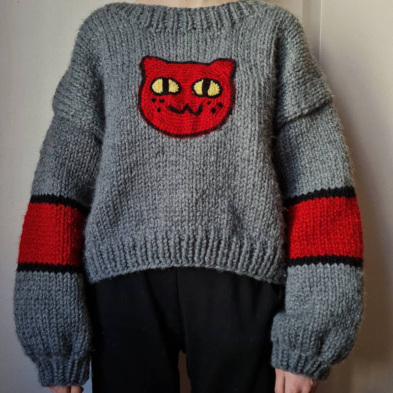 custom oem odm wool acrylic crochet Marceline Cat Sweater knit pullover knitwear lantern sleeve sweater marceline