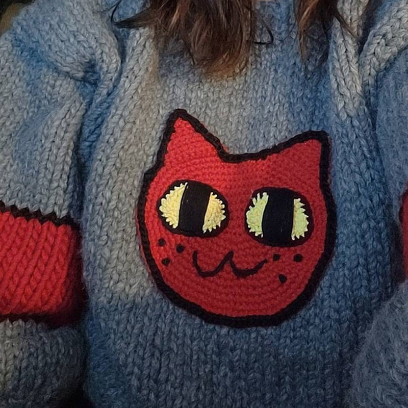 custom oem odm wool acrylic crochet Marceline Cat Sweater knit pullover knitwear lantern sleeve sweater marceline