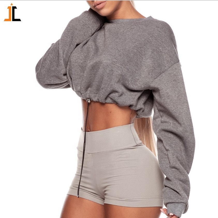 new women drawstring sweatshirt cotton long sleeve top oversized cropped jumper