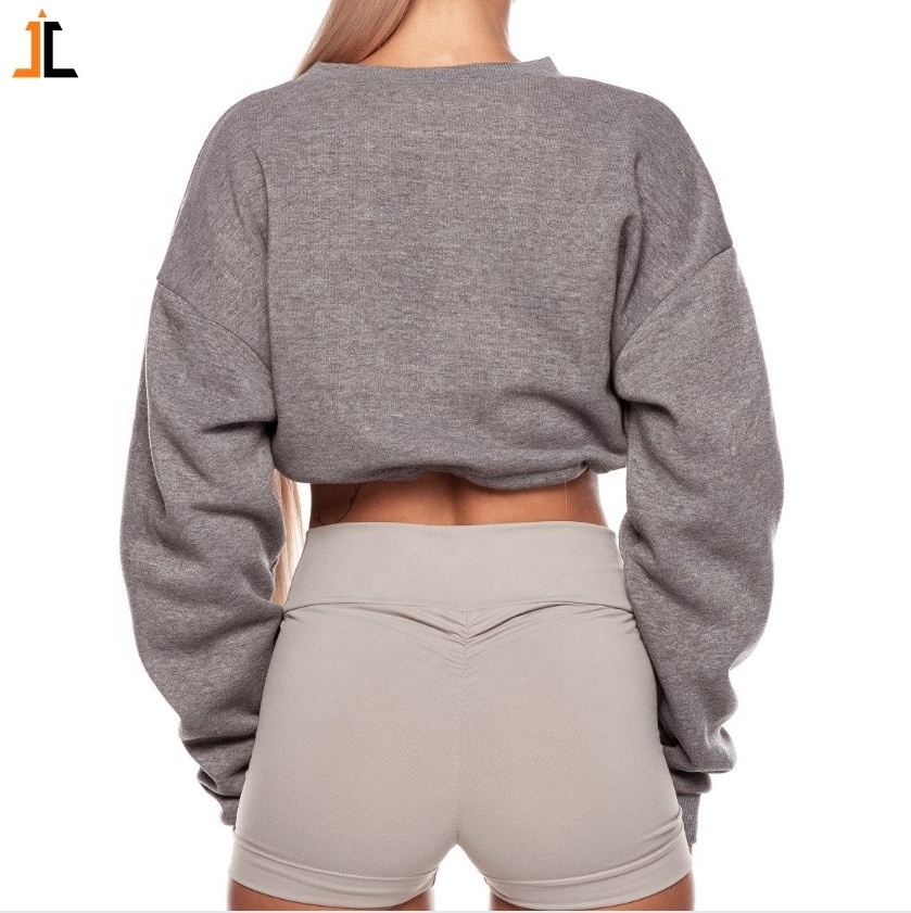 new women drawstring sweatshirt cotton long sleeve top oversized cropped jumper