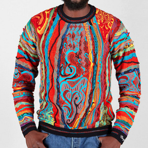 wholesale custom knit men crew neck trendy vintage colorful classic sweater pullover