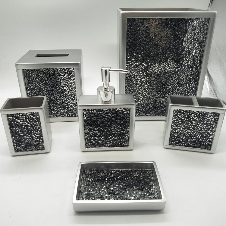 new design simple style durable crystal crackle glass bathroom accessory set