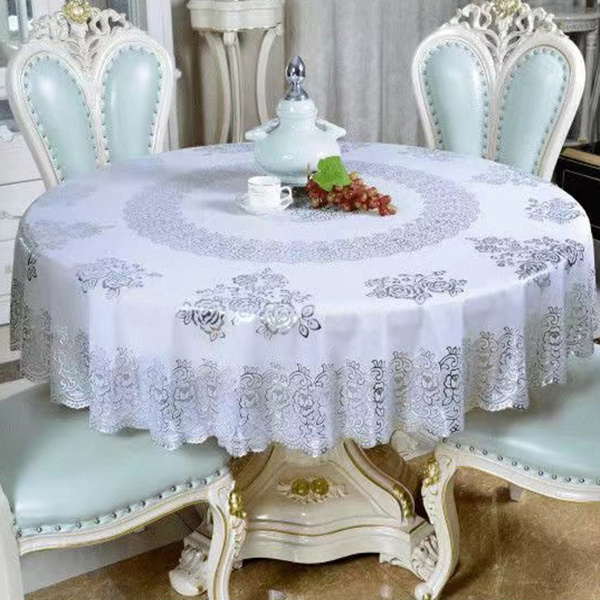 Vinyl PVC Rectangle Tablecloth Waterproof Clear Table Cover with Lace Macrame Border for Wedding