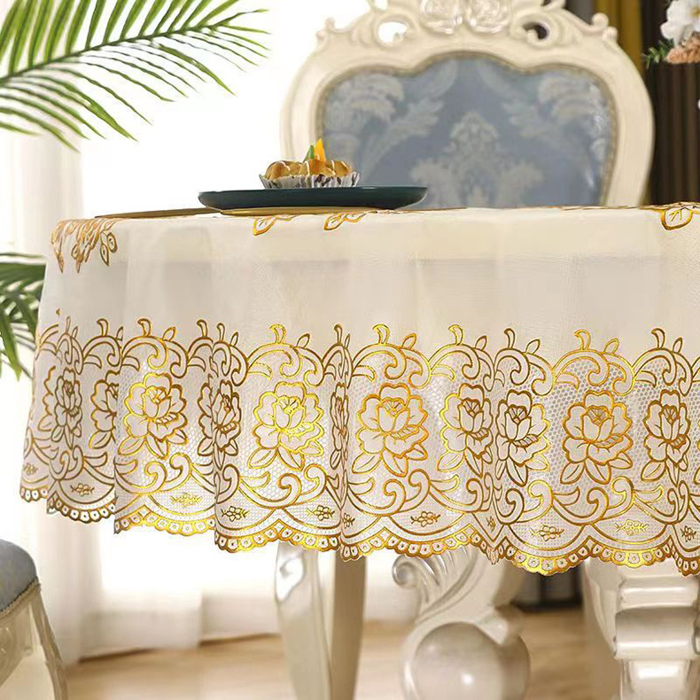 Vinyl PVC Rectangle Tablecloth Waterproof Clear Table Cover with Lace Macrame Border for Wedding