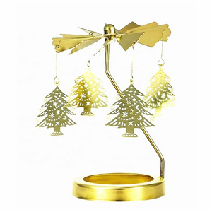 Customize Metal Spinning Tealight Christmas Tree Heat Rotating Candle Holder Carousel