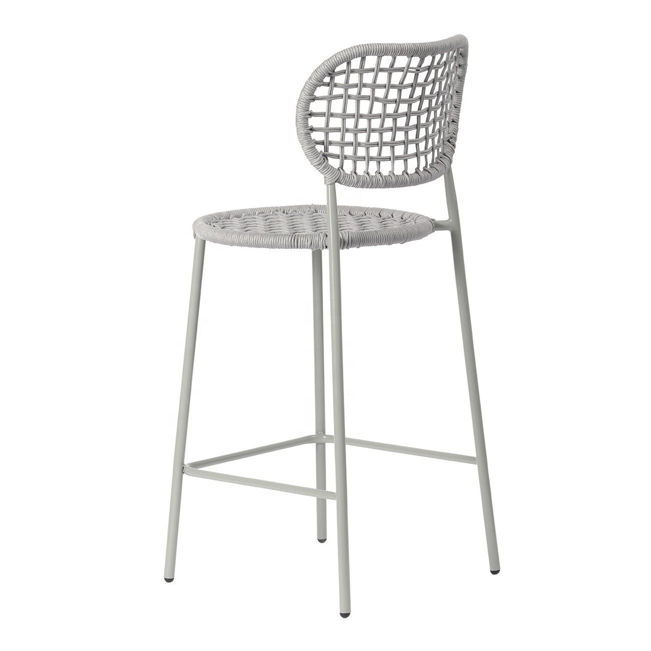 Outdoor Furniture Modern Garden Metal Back Grey Weave Chairs Outdoor Rattan Bar Stools High Chair