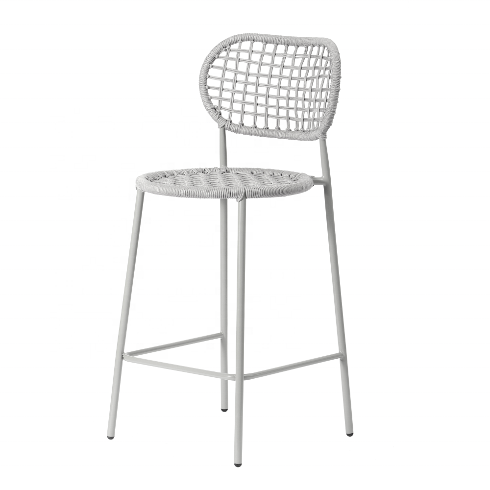 Outdoor Furniture Modern Garden Metal Back Grey Weave Chairs Outdoor Rattan Bar Stools High Chair