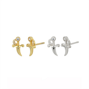 Fine Jewelry Cool Stainless Steel Mini Dagger Sword Poniard Diamond Gold Plated Stud Earrings