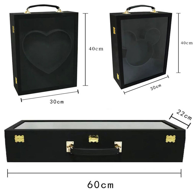 Luxury brand suitcase paper cardboard inside small heart box with clear acrylic window roses flower gift packaging boxes