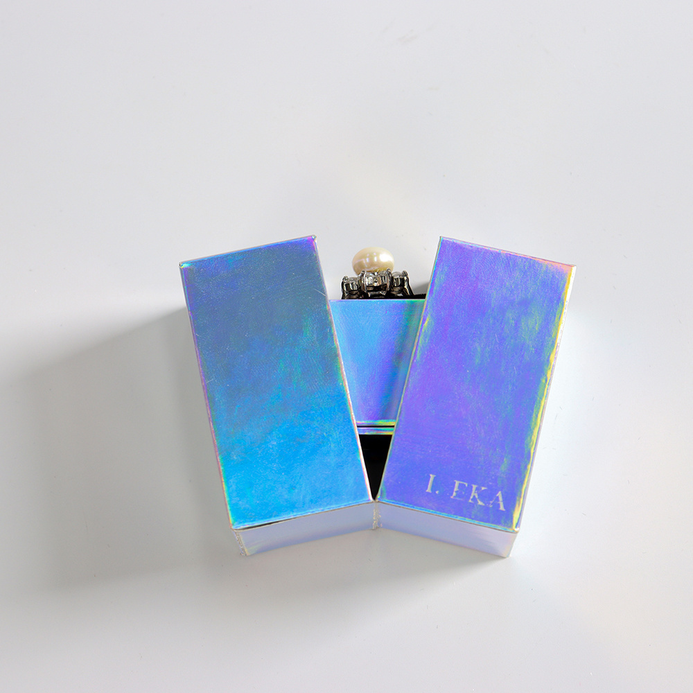 OEM Luxury holographic Paper Necklace Earring Ring Gift Packaging Case Rigid Cardboard Double Open Door Jewelry Packaging Box