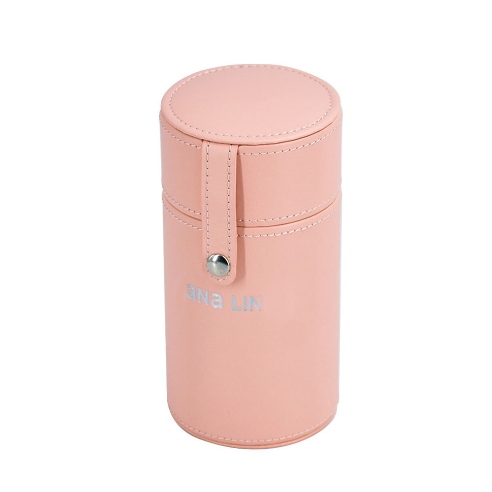 Luxury pu leather round 100ml pink perfume bottle gift packaging box with custom logo empty portable perfume storage box