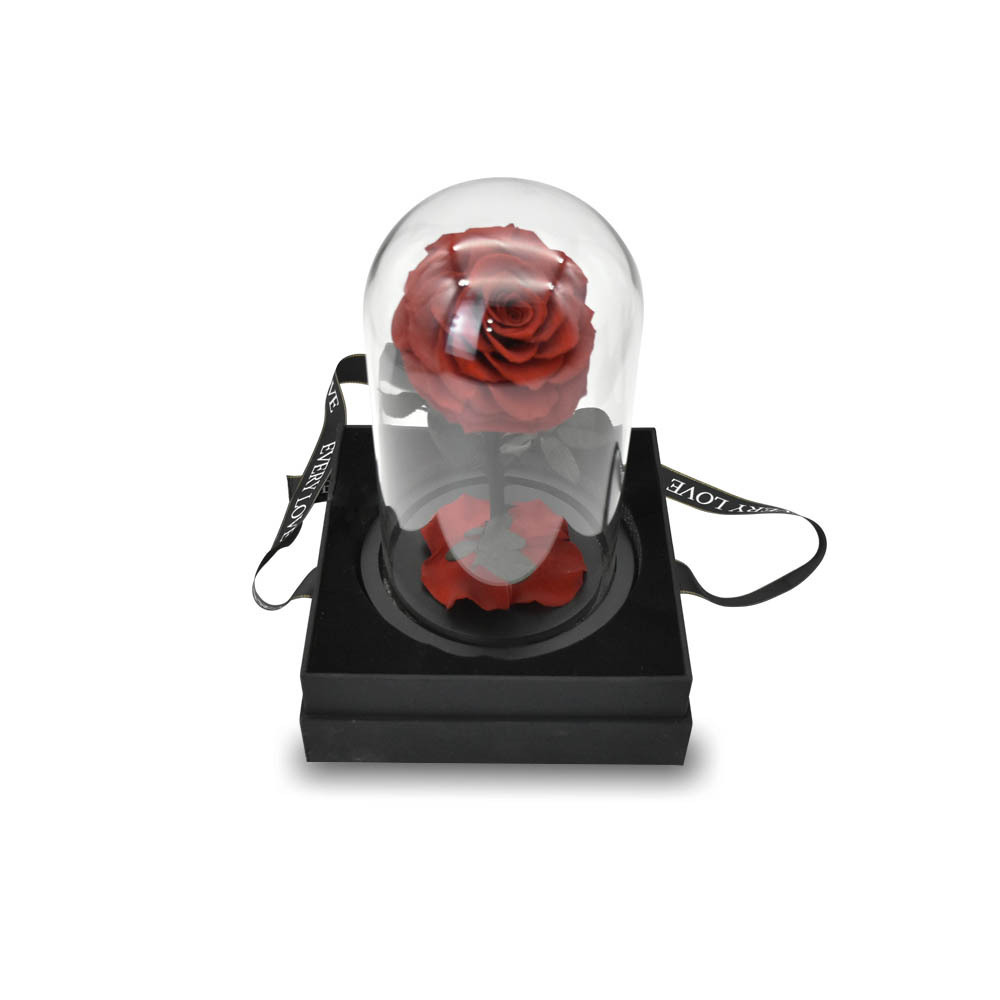 Luxury Valentine Day Preserved Roses In Glass Dome Factory Glass Dome With Wood Base Eternal Rose Preserved Flower In Glass Dome